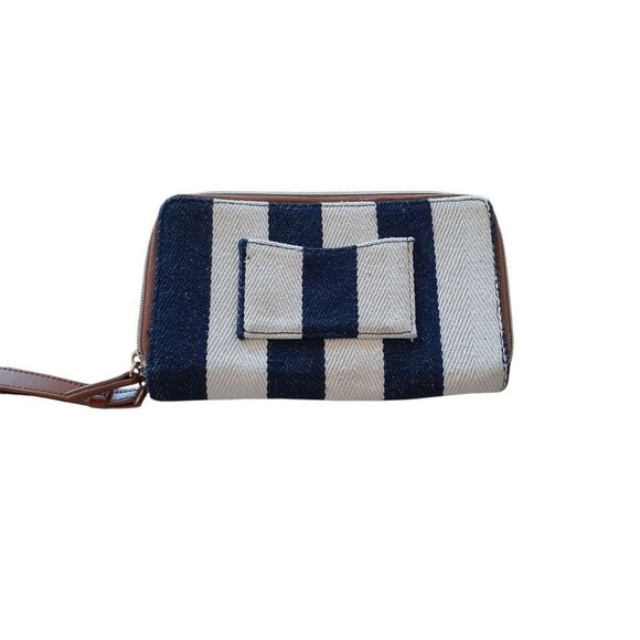 MultiSac Malibu Large Satchel Handbag Purse Striped Faux Leather Trim w/Wallet - Picture 6 of 6